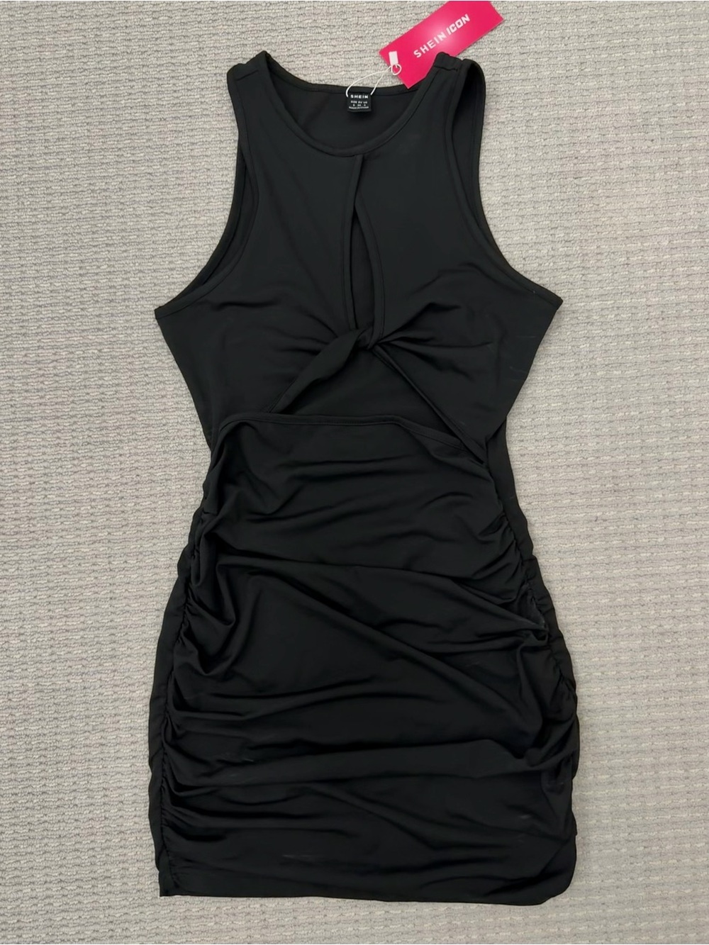 Black Knot-Front Ruched Bodycon Dress